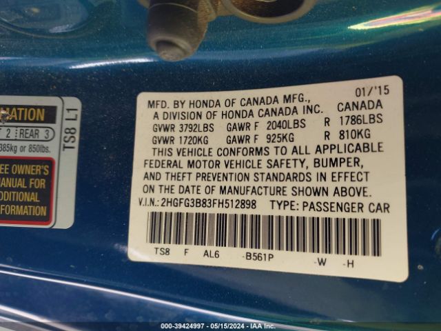 2HGFG3B83FH512898 Honda CIVIC EX