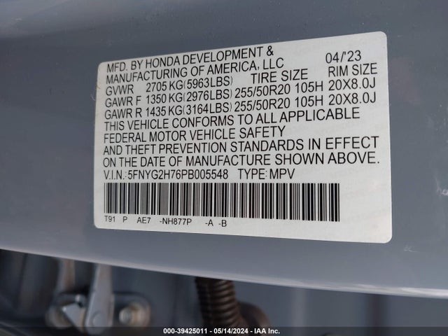 Honda Pilot 2wd Touring 2023 5FNYG2H76PB005548 Image 9