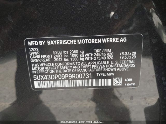 5UX43DP09P9R00731 BMW X3 Sdrive30i