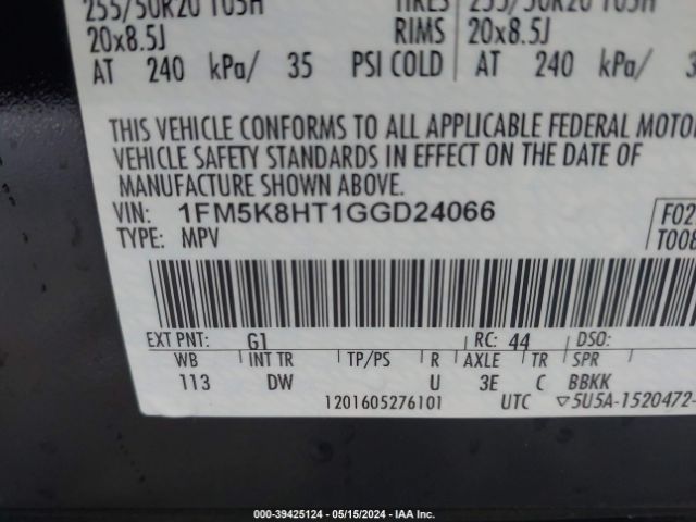 1FM5K8HT1GGD24066 Ford Explorer Platinum