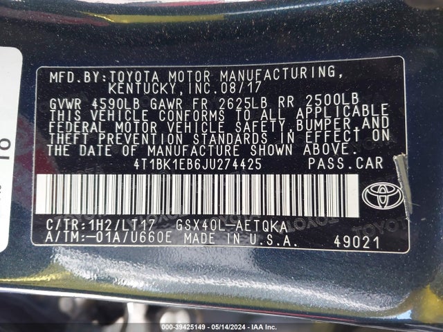 Toyota Avalon Touring 2018 4T1BK1EB6JU274425 Image 9