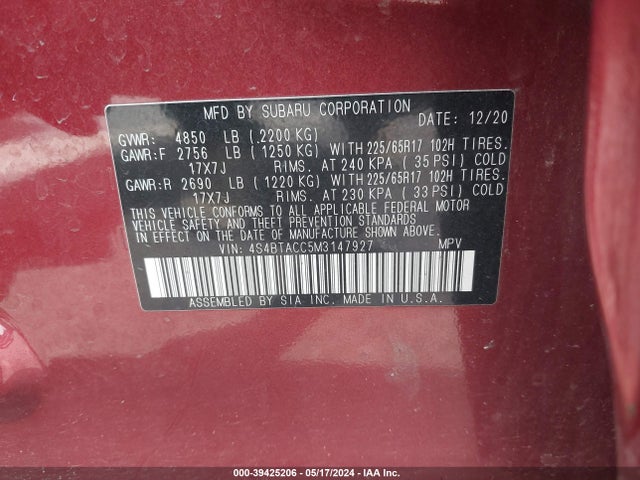 Subaru Outback Premium 2021 4S4BTACC5M3147927 Image 7