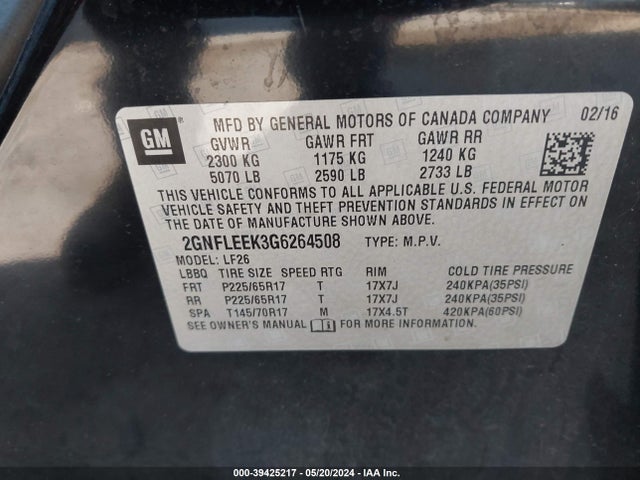 Chevrolet EQUINOX LS 2016 2GNFLEEK3G6264508 Image 9