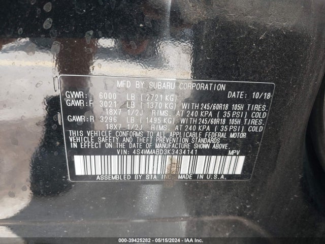 Subaru Ascent Premium 2019 4S4WMABD3K3434141 Image 9