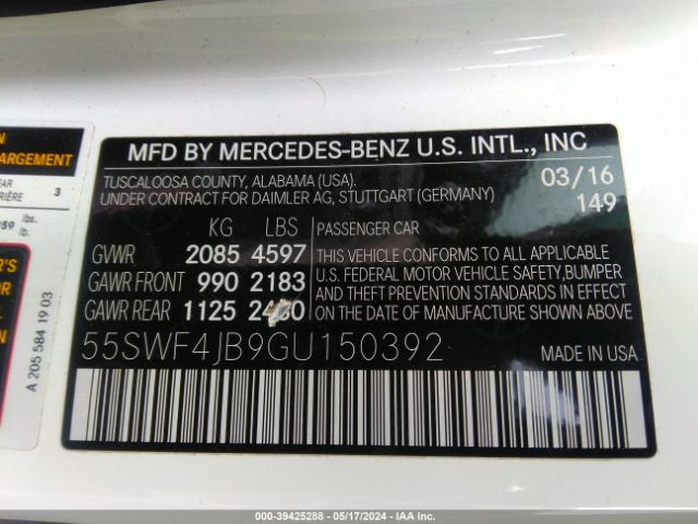 55SWF4JB9GU150392 Mercedes-Benz C 300 Luxury/sport