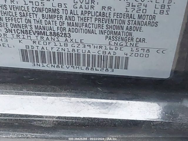3N1CN8EV9ML886283 Nissan Versa Sv Xtronic Cvt
