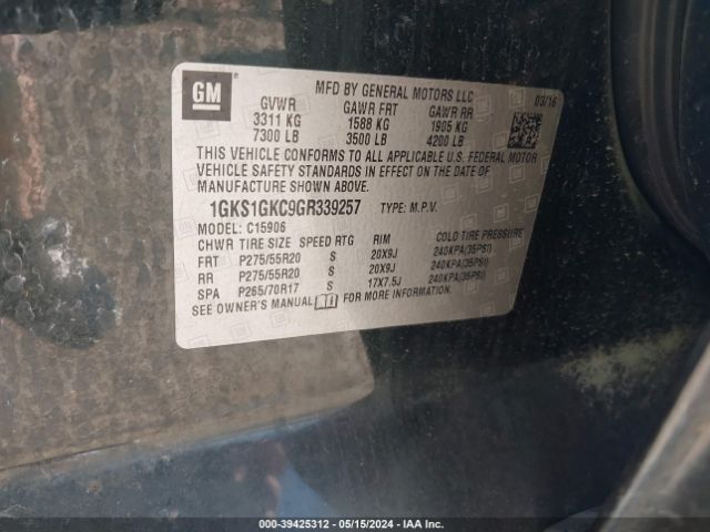 1GKS1GKC9GR339257 GMC Yukon Xl Slt