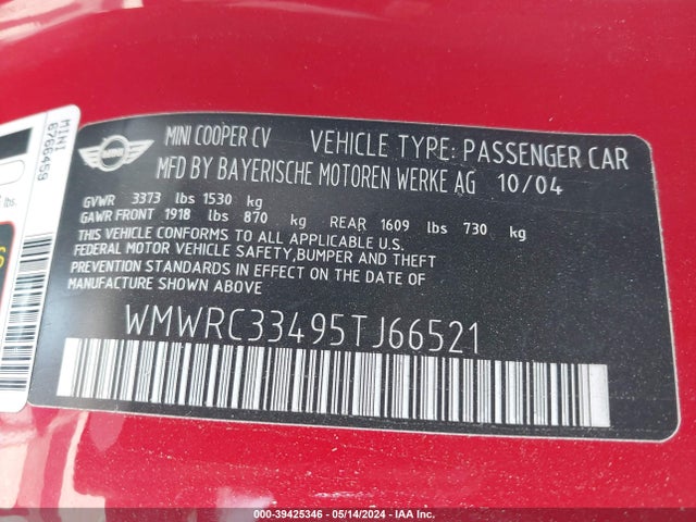 2005 MINI COOPER WMWRC33495TJ66521 Photo 8