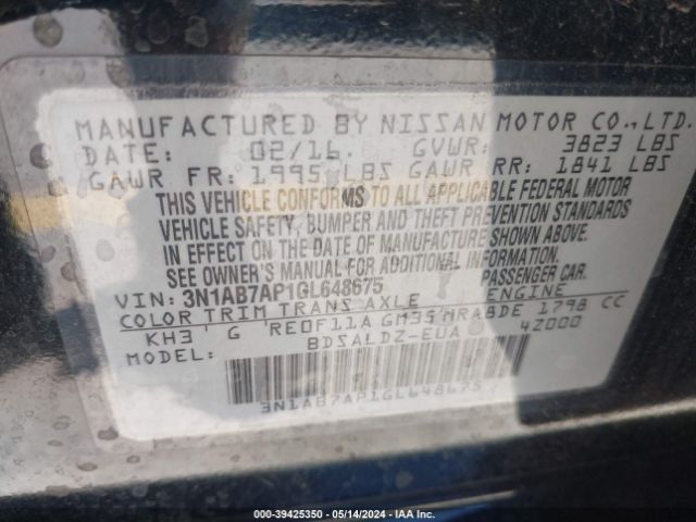 3N1AB7AP1GL648675 Nissan Sentra Fe+ S/s/sl/sr/sv