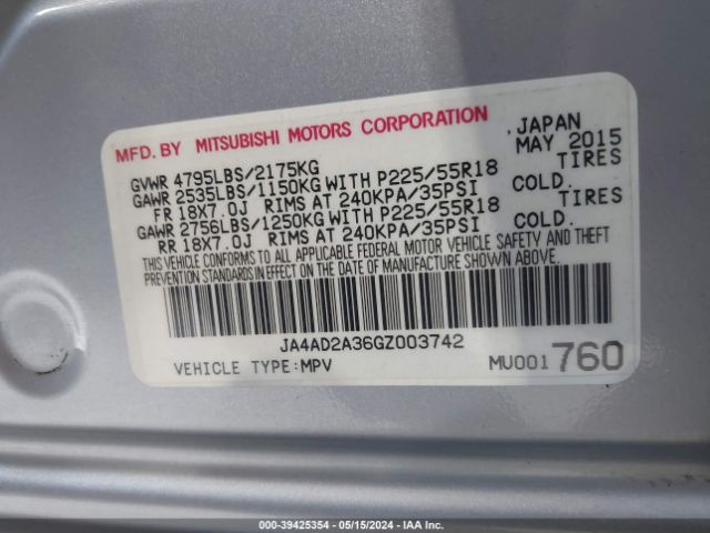 JA4AD2A36GZ003742 Mitsubishi Outlander Es