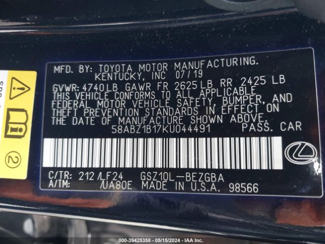 58ABZ1B17KU044491 Lexus Es 350 F Sport