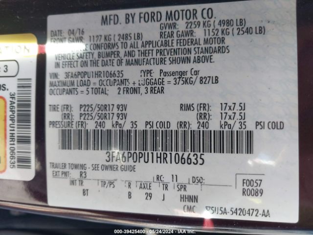 2017 FORD FUSION ENERGI 3FA6P0PU1HR106635 Photo 8