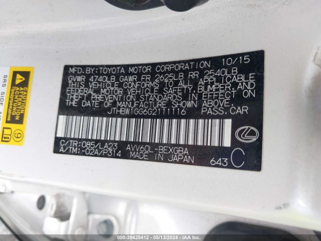 JTHBW1GG6G2111116 Lexus ES 300H