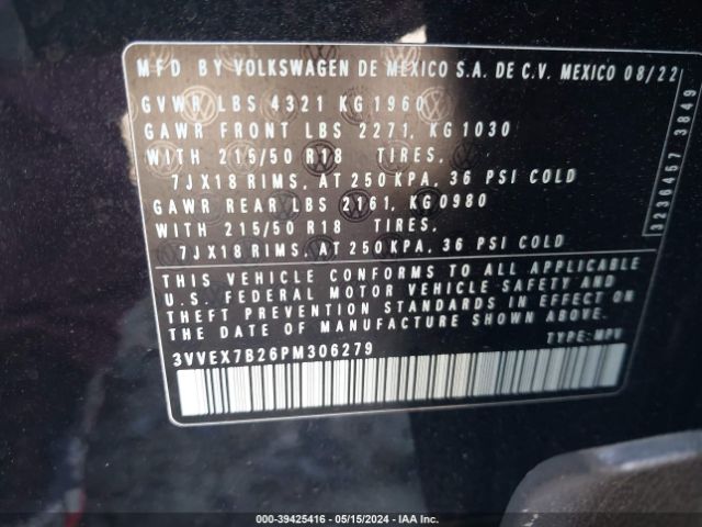 3VVEX7B26PM306279 Volkswagen Taos 1.5t Se