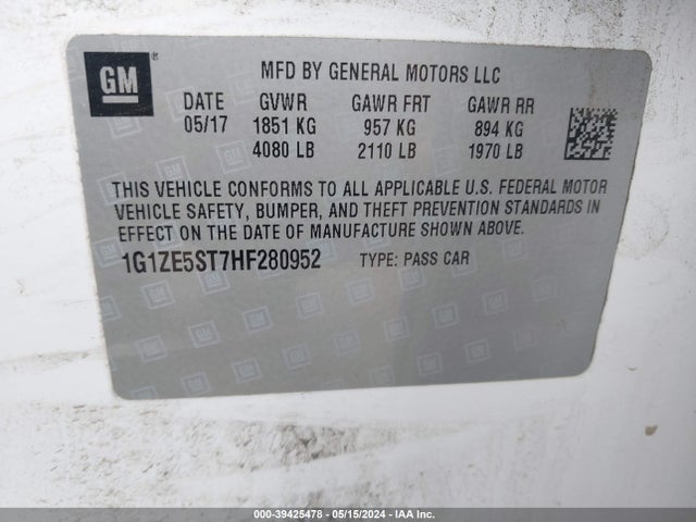 Chevrolet MALIBU 1LT 2017 1G1ZE5ST7HF280952 Image 9