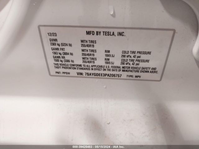 7SAYGDEE3PA206757 Tesla Model Y Awd/long Range Dual Motor All-wheel Drive