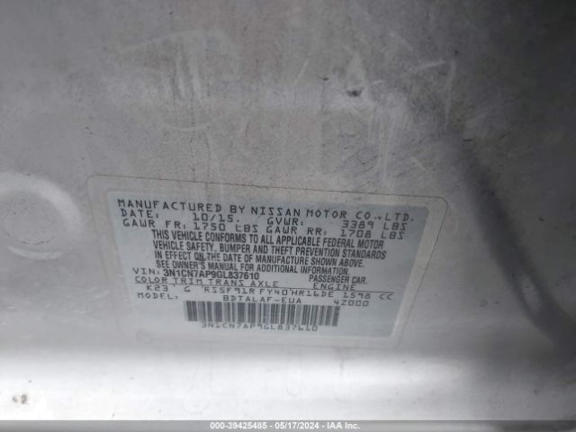 3N1CN7AP9GL837610 Nissan Versa 1.6 S