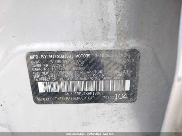 ML32F3FJ3KHF13889 Mitsubishi Mirage G4 Es/rf