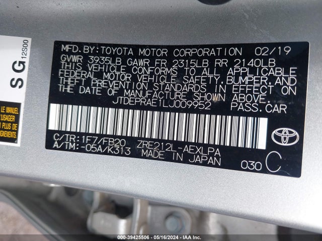 Toyota COROLLA LE 2020 JTDEPRAE1LJ009952 Image 9