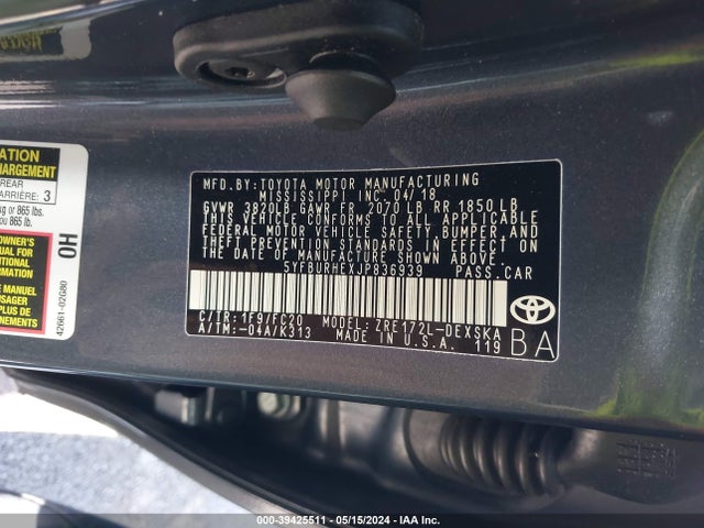 Toyota Corolla Se/xse 2018 5YFBURHEXJP836939 Image 9
