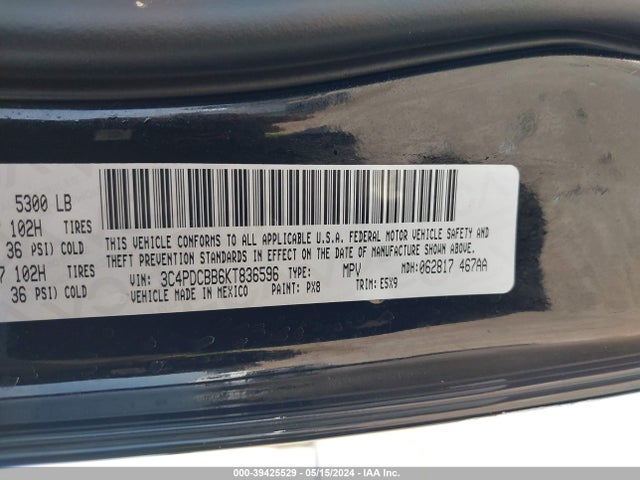 Dodge JOURNEY SE 2019 3C4PDCBB6KT836596 Image 9