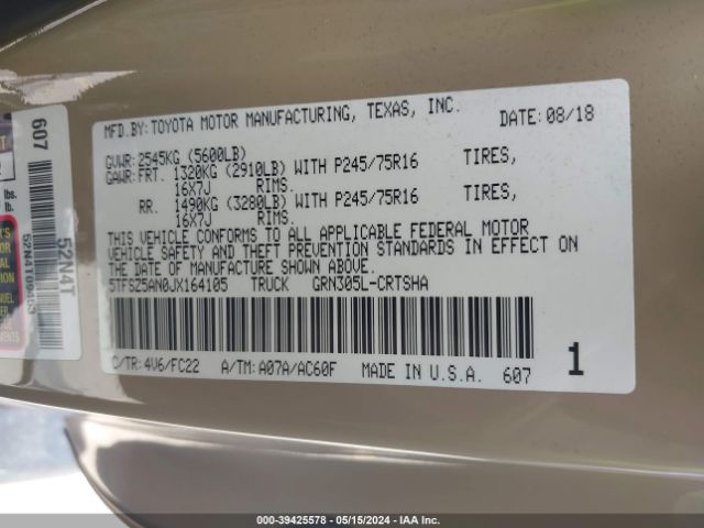 5TFSZ5AN0JX164105 Toyota Tacoma Sr5 V6