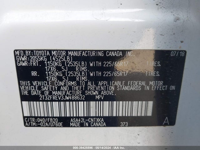 Toyota RAV4 LE 2018 2T3ZFREV3JW488632 Image 9