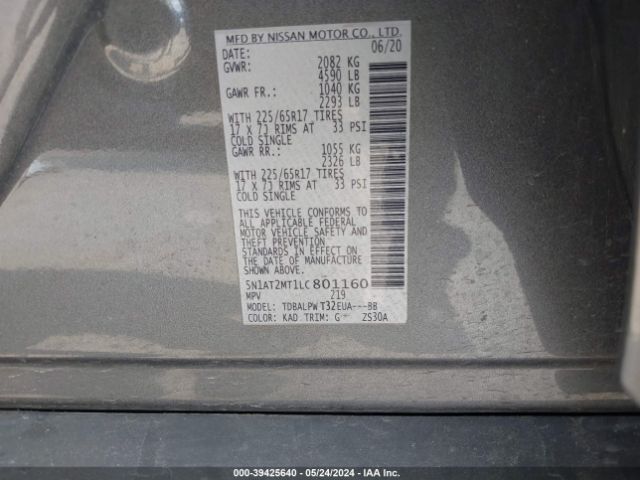 5N1AT2MT1LC801160 Nissan Rogue S Fwd