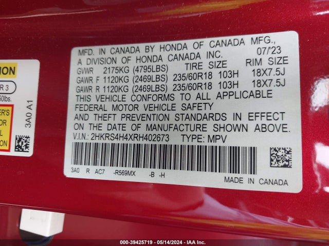 Honda Cr-v Ex Awd 2024 2HKRS4H4XRH402673 Image 9