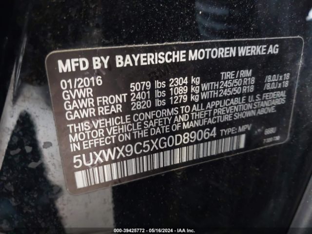 5UXWX9C5XG0D89064 BMW X3 Xdrive28i