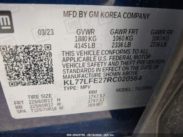 KL77LFE27RC020564 Chevrolet Trax Fwd Sp