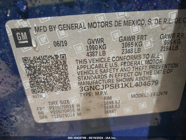 Chevrolet Trax Lt 2019 3GNCJPSB1KL404679 Image 9