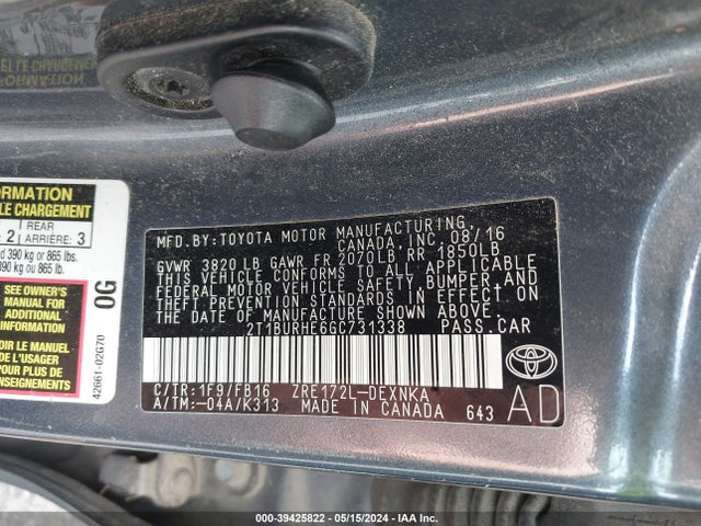 Toyota COROLLA LE 2016 2T1BURHE6GC731338 Image 9