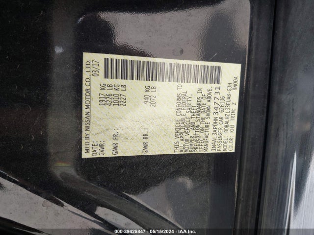 Nissan Altima 2.5 Sr 2017 1N4AL3AP0HN347731 Image 9
