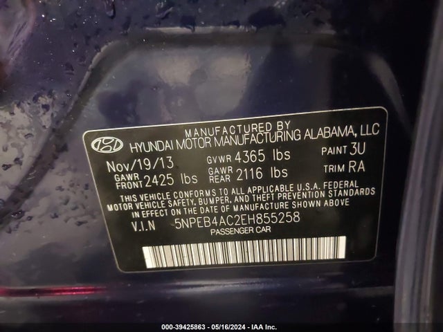 Hyundai SONATA GLS 2014 5NPEB4AC2EH855258 Image 9