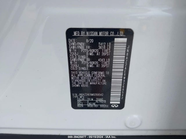 JN8AZ2AE6M9268542 Infiniti Qx80 Luxe Awd