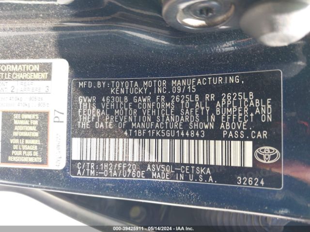 4T1BF1FK5GU144843 Toyota Camry Le/se/xle/xse
