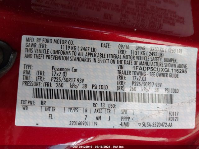 1FADP5CUXGL116295 Ford C-max Energi Sel