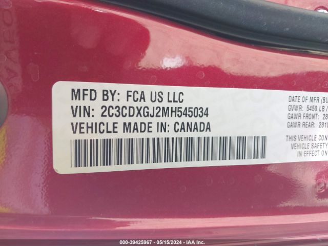 2C3CDXGJ2MH545034 Dodge Charger Scat Pack Rwd