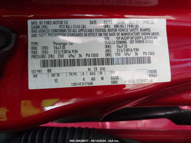Ford FOCUS SE 2015 1FADP3F25FL210646 Image 9