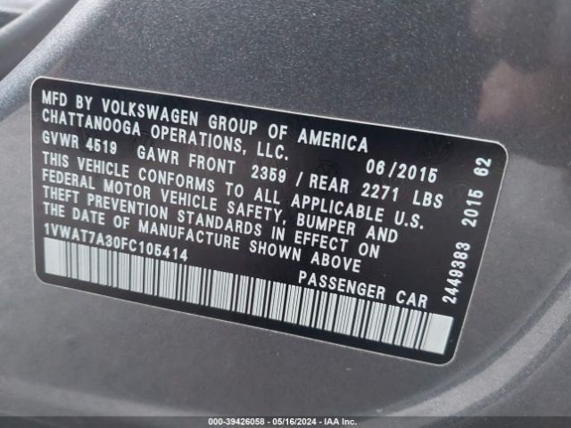 1VWAT7A30FC105414 Volkswagen Passat 1.8t Limited Edition