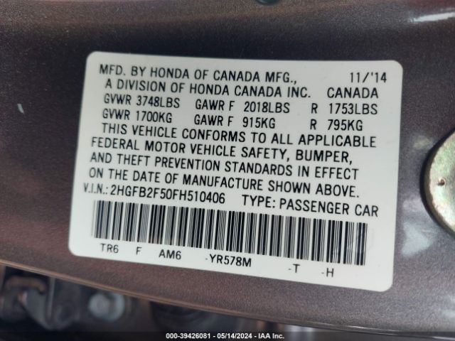 2HGFB2F50FH510406 Honda Civic Lx