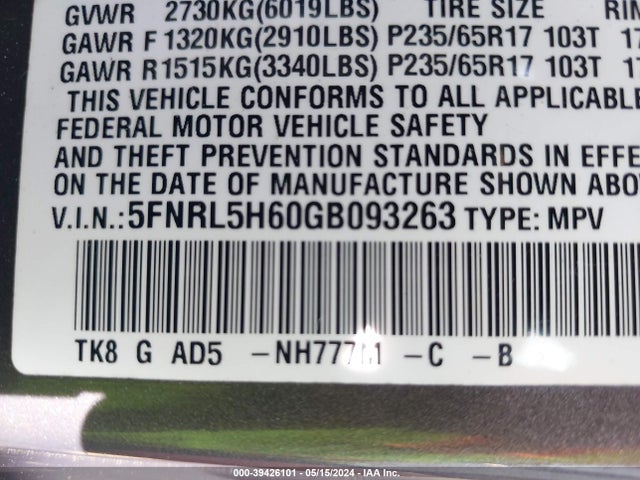 Honda Odyssey Ex-l 2016 5FNRL5H60GB093263 Image 9