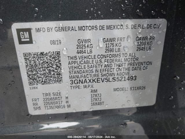 3GNAXKEV5LS521493 Chevrolet Equinox Fwd Lt 1.5l Turbo