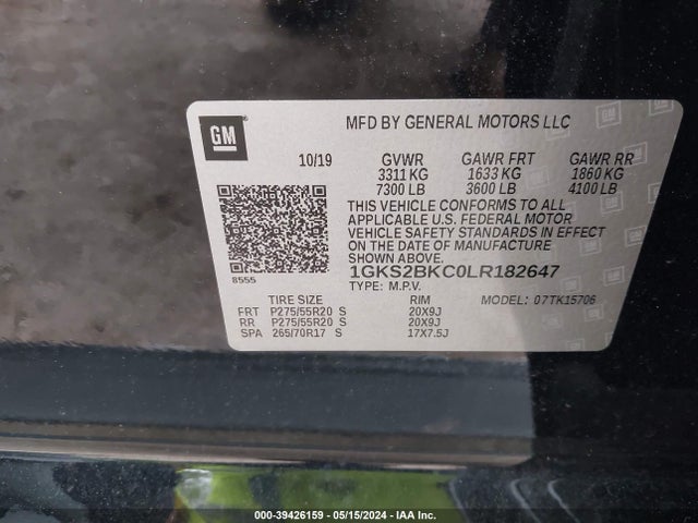 GMC Yukon 4wd Slt 2020 1GKS2BKC0LR182647 Image 9
