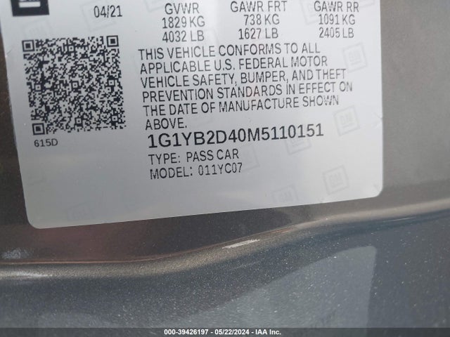 Chevrolet Corvette Stingray Rwd  2lt 2021 1G1YB2D40M5110151 Image 9