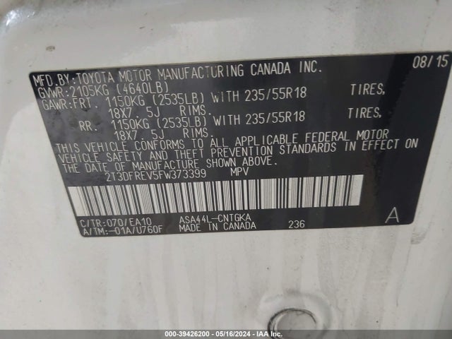 Toyota Rav4 Limited 2015 2T3DFREV5FW373399 Image 9