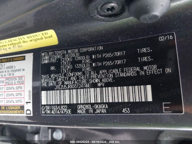 JTEZU5JRXG5124744 Toyota 4runner Sr5 Premium