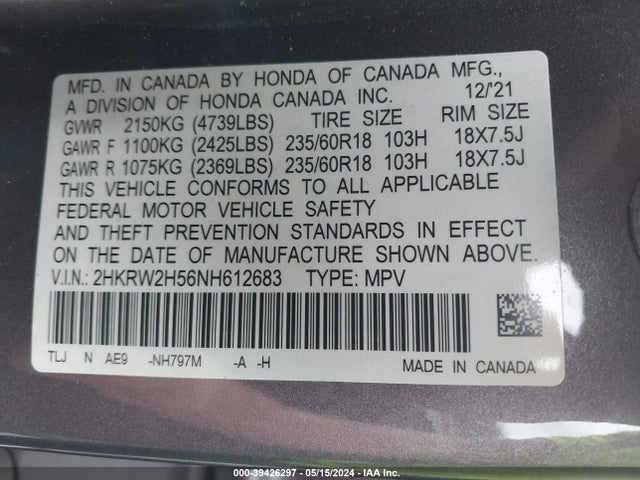 Honda Cr-v Awd Ex 2022 2HKRW2H56NH612683 Image 9