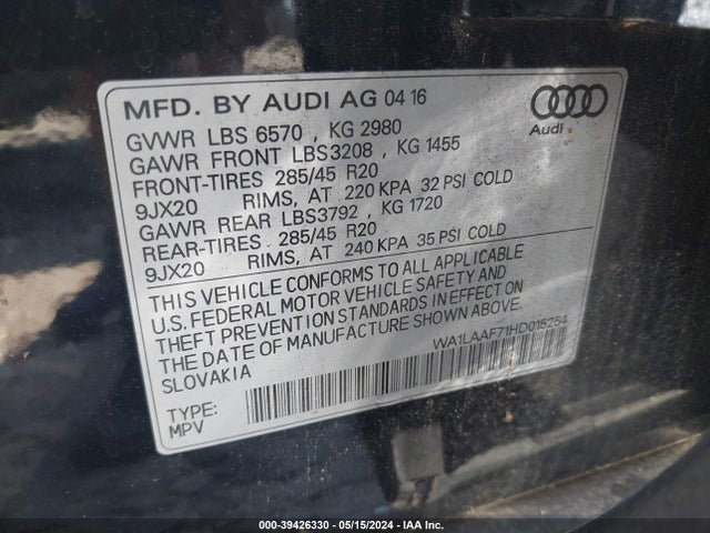 Audi Q7 3.0t Premium 2017 WA1LAAF71HD015254 Image 9